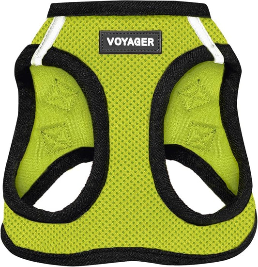 Voyager Step-in Air Dog Harness - All Weather Mesh, Reflective, No Pull Harness for Small, Medium Dogs, Cats - Secure with Hook & Loop Fastener, Buckle, Double D-Rings - Lime Green/Black Trim, S