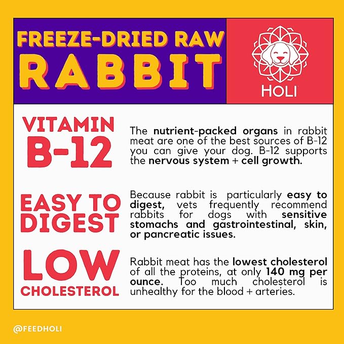HOLI Freeze Dried Rabbit Treats for Dogs- All Natural Healthy Dog Treats, 100% Made in USA - Single Ingredient - Human Grade - Grain Free - Diabetic Friendly - (3.5 Ounce - 2 Pack)