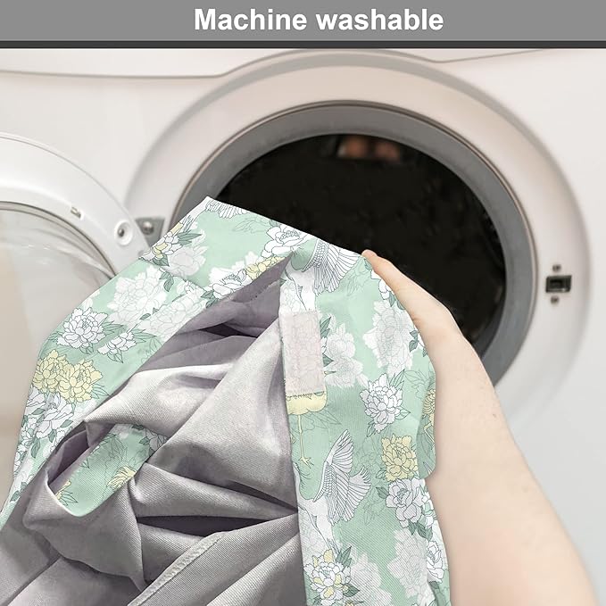 Lunarable Traditional Dog Crate Cover, Japanese Cranes Peonies Cultural Aspects Symbolic of Happy Life, Easy to Use Pet Kennel Cover for Small Dogs Puppies Kittens, 22 Inch, Avocado Green Pale Green