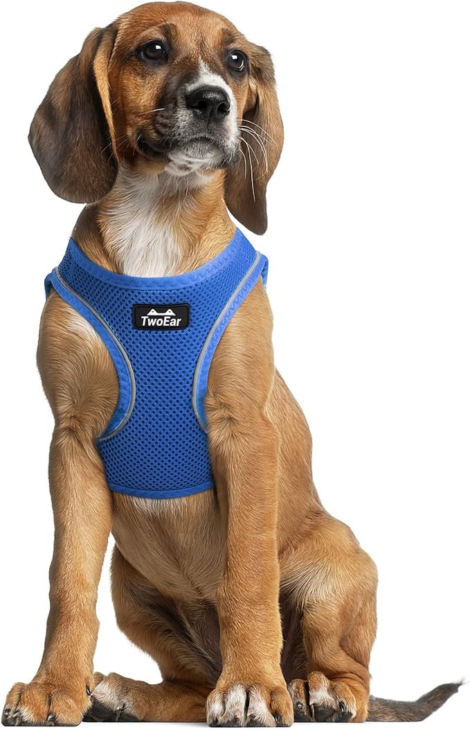 TwoEar Dog Vest Harness Reflective, No-Pull Pet Harness Easy Control with Breathable Mesh, Soft Puppy Step-in Harness No-Choke for Outdoor Walking, Training for Medium Dogs(M, Blue)