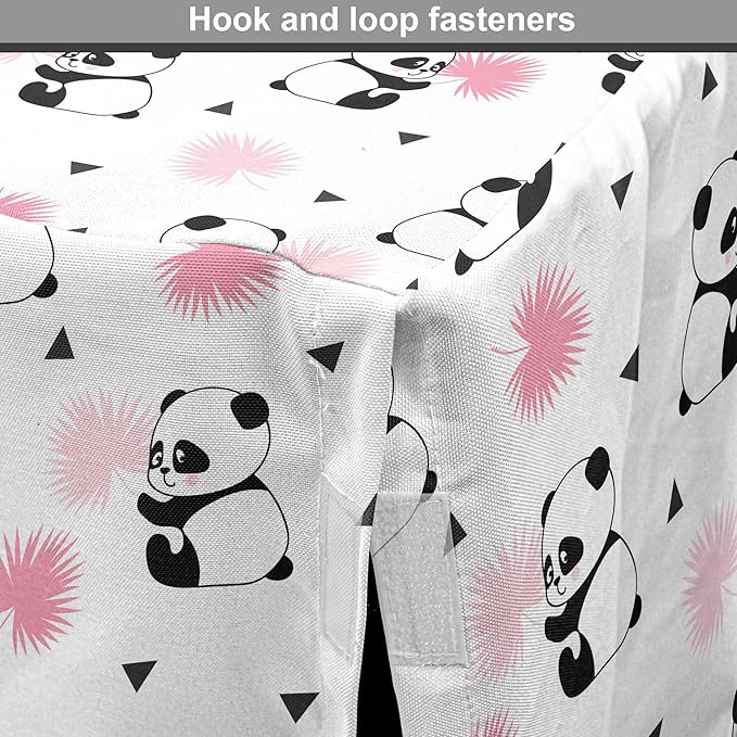 Lunarable Panda Dog Crate Cover, Cartoon Style Bear Drawings Pinkish Foliage Leaves Chinese, Easy to Use Pet Kennel Cover for Small Dogs Puppies Kittens, 18 Inch, Pale Pink Rose Black