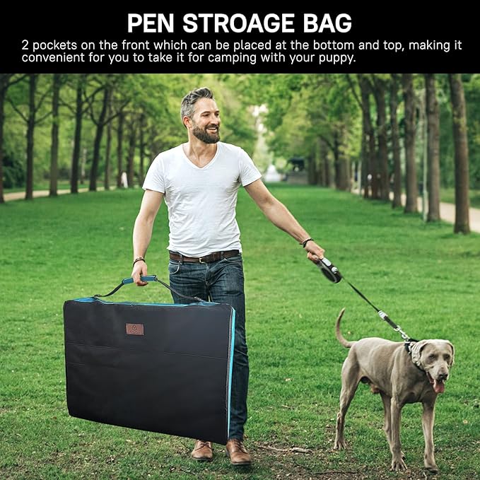PJYuCien Dog Playpen Plus Storage Bag，32" H 8 Panels Puppy Pen with Square Bottom & Top Cover,Heavy Duty Dog Fence for Camping
