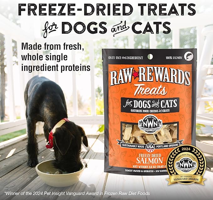 Northwest Naturals Raw Rewards Freeze-Dried Salmon Treats for Dogs and Cats - Bite-Sized Pieces - Healthy, 1 Ingredient, Human Grade Pet Food, All Natural - 2.5 Oz (Pack of 3)