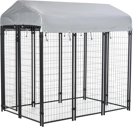 PawHut Outdoor Dog Kennel with Roof, 6' x 4' x 6' Heavy Duty Welded Wire Dog Playpen Enclosure with Escape-Proof Lock, UV-Resistant & Waterproof Cover, for Large Dogs, Silver