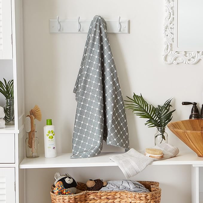 Bone Dry Pet Grooming Towel Collection Absorbent Microfiber X-Large, 41x23.5", Trellis Gray