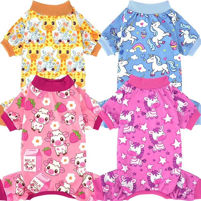 XPUDAC 4 Pieces Dog Pajamas for Small Dogs Pjs Clothes Puppy Onesies Outfits for Doggie Christmas Shirts Sleeper for Pet