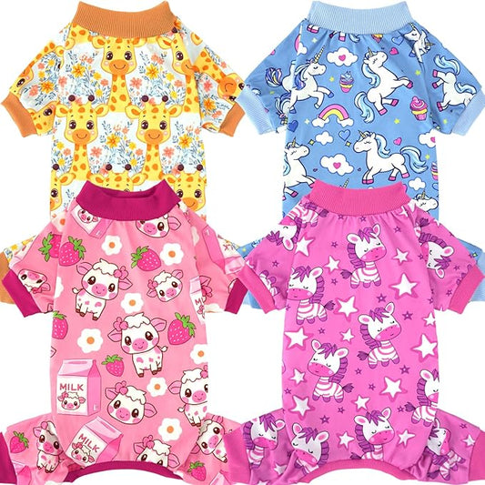 XPUDAC 4 Pieces Dog Pajamas for Small Dogs Pjs Clothes Puppy Onesies Outfits for Doggie Christmas Shirts Sleeper for Pet