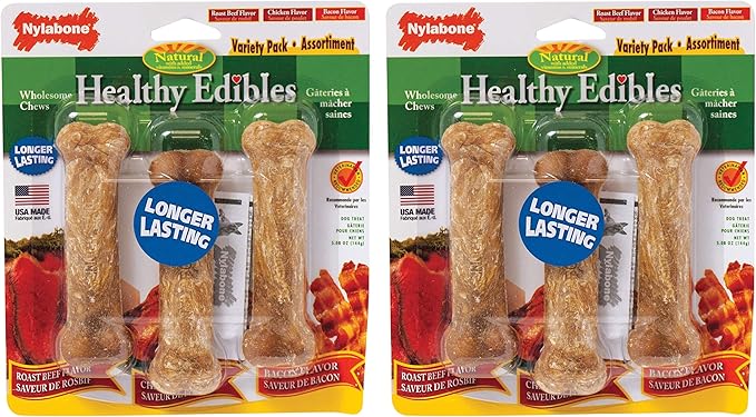 Nylabone 2 Pack of Healthy Edibles Regular Variety Pack, 3 Bones Per Pack