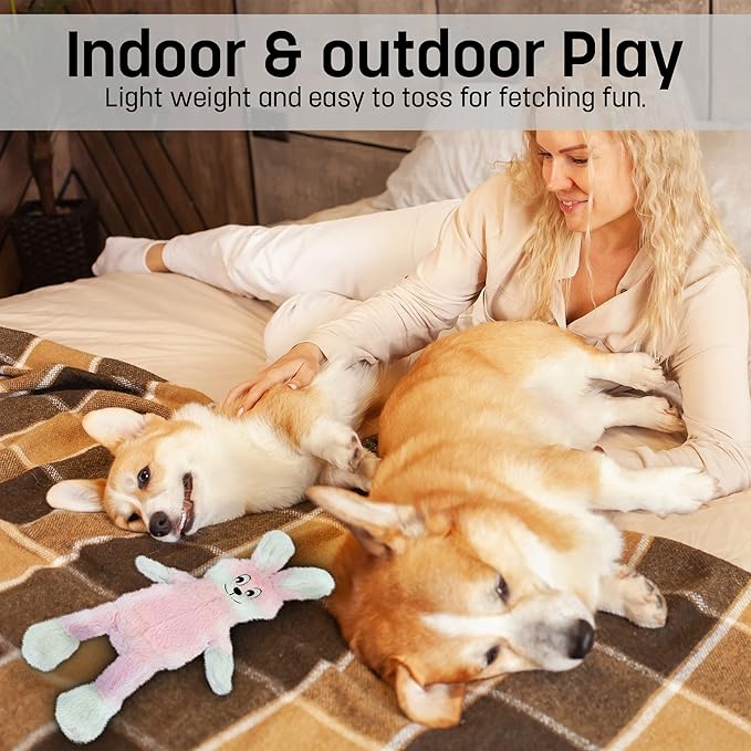 FGA MARKETPLACE Pink Rabbit Dog Toy Flat NO Stuffing NO Squeak, Funny Style Will Entertain Your Dog for Hours, Recommended for Small and Medium Dog 21 INCH Long