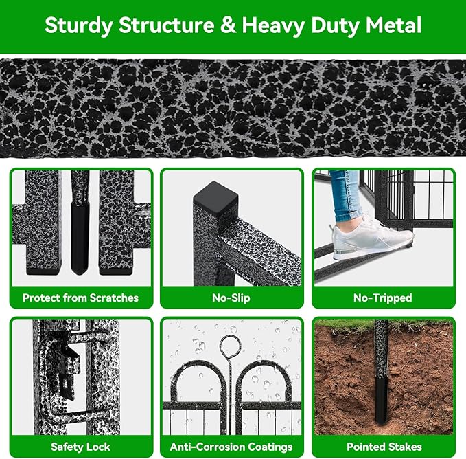 Dog Playpen Outdoor 32 Panels Heavy Duty Dog Fence 40" Height Anti-Rust with Doors Portable for RV Camping Yard, Total 72FT, 412 Sq.ft, Snowy Black