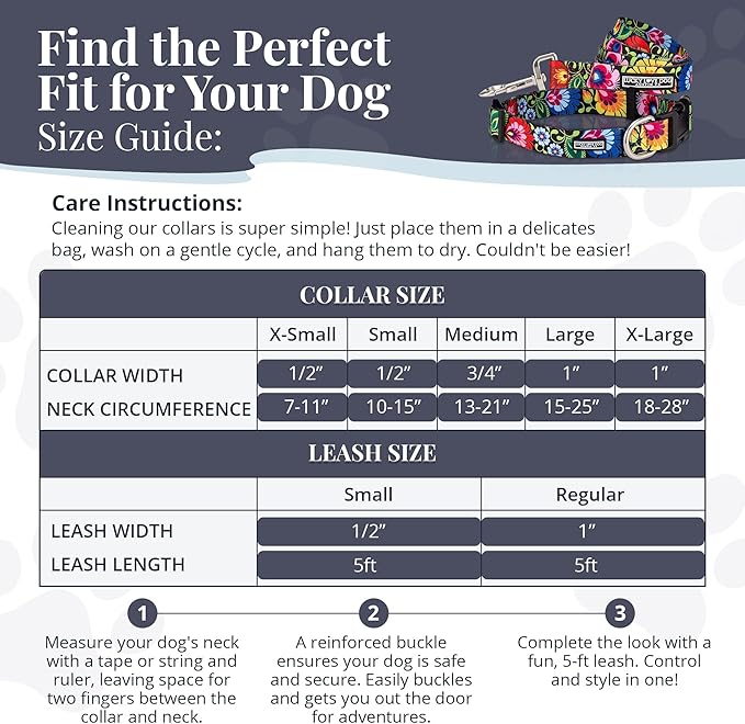 Lucky Love Dog - Easy Click Buckle Dog Collar with Leash Set Combo, Durable & Comfortable Collar for Male & Female Dogs, Pet Collar for Small to Large Dogs, Secure Fit - Blackbird Combo, Medium