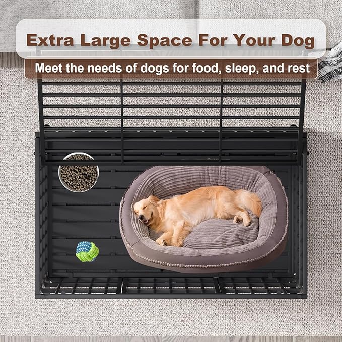 38 Inch Heavy Duty Dog Crate with Wheels，Indestructible Escape-Proof Dog Cage for Large Dogs, Extra Large XL XXL Indestructible Dog Crate with Removable Tray.
