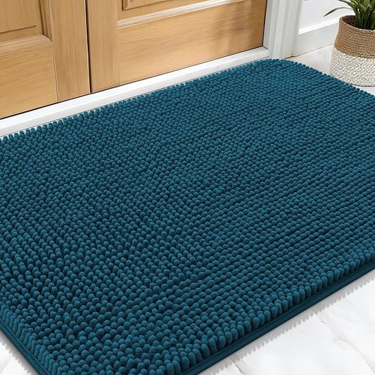 OLANLY Dog Door Mat for Muddy Paws 30x20, Absorbs Moisture and Dirt, Absorbent Non-Slip Washable Mat, Quick Dry Chenille, Mud Mat for Dogs, Entry Indoor Door Mat for Inside Floor, Atlantic Blue