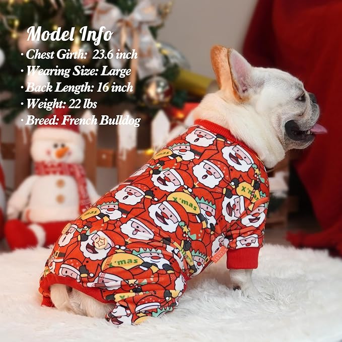 KYEESE Christmas Dog Pajama Cute Dog Christmas Outfit Soft Material Stretchable Dogs Pajamas Onesie Pet Pjs Pets Apparel for Small Dogs, Santa Claus, Large