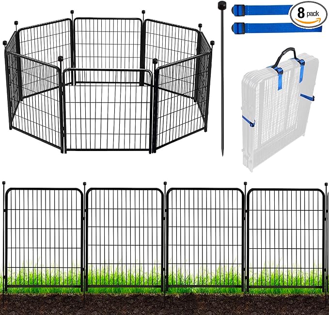 ADAVIN Tall Garden Fence Animal Barrier, 54 in(H) Dog Fence Outdoor for Yard, Wide Door Low Threshold 8 Panels Total 17.7 Ft(L) Dog Fencing,Temporary Fence for Medium/Large Pets（No Gate）