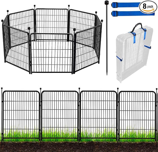 ADAVIN Tall Garden Fence Animal Barrier, 54 in(H) Dog Fence Outdoor for Yard, Wide Door Low Threshold 8 Panels Total 17.7 Ft(L) Dog Fencing,Temporary Fence for Medium/Large Pets（No Gate）