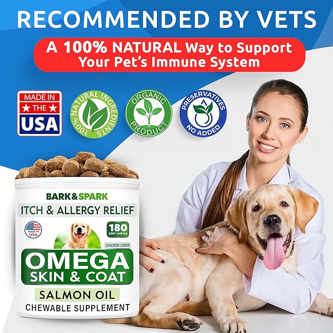 BARK&Spark (Pack of 2) Omega 3 for Dogs - 360 Fish Oil Chews for Dog Shedding, Skin Allergy, Itch Relief, Hot Spots Treatment - Joint Health - Skin & Coat Supplement - EPA&DHA Fatty Acids