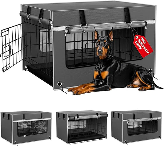 Dog Crate Cover 42 Inch Heavy-Duty Insulated & Breathable – Dog Kennel Cover for 42’’L×28’’W×30’’H Wire Crates. Adjustable Light & Ventilation, Anxiety Relief Design, Gray (Cover Only