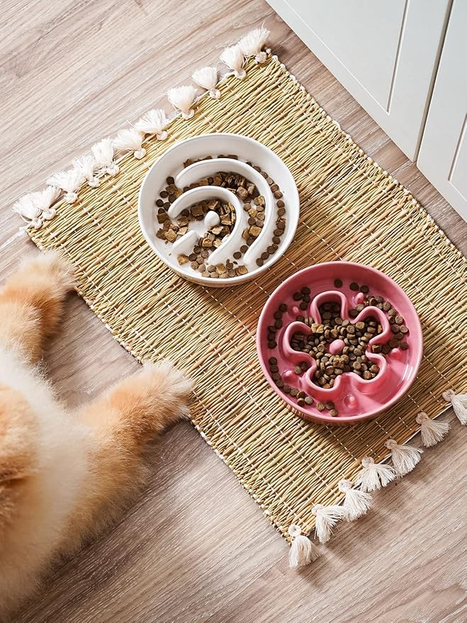 LE TAUCI Ceramic Slow Feeder Dog Bowls Small Breed, 0.6 Cups Dog Food Dish for Fast Eaters, Puzzle Bowl for Small Dogs and Cats,Pink