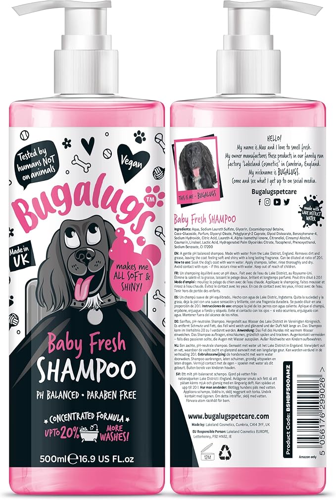 Baby Fresh Dog Shampoo 16.85 FL Oz - Grooming Product for Smelly Dogs With Baby Powder Scent - Best Puppy Shampoo, Conditioner, Vegan and Professional Pet Shampoo