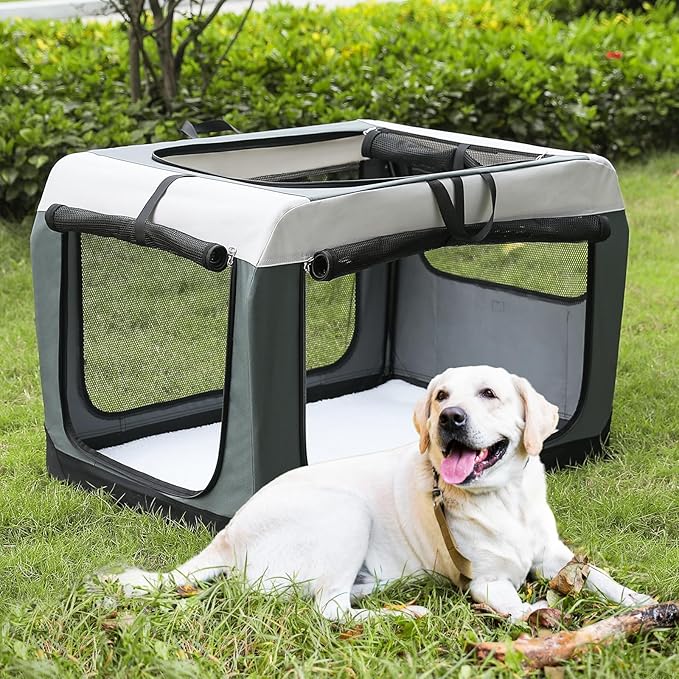 MoNiBloom 36 Inch Dog Crate for Large Medium Dogs, 3-Door Collapsible Dog Crate Foldable Pet Kennel w/Durable Mesh Windows for Indoor Outdoor Used