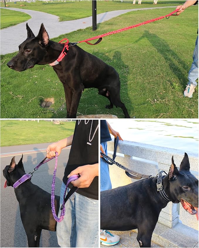 AUBELL Tactical Dog Collar and Leash Set, Adjustable Military Nylon Reflective Dog Leash and Collar with Handle and Heavy Metal Buckle for Medium Large Dogs, with Airtag Holder and 2 Patches (Red, XL)