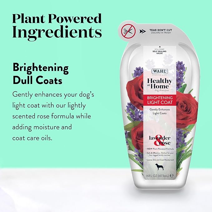 Wahl Professional Animal Healthy at Home Dog Shampoo - Plant Powered Grooming Shampoo - Brightening Light Coat