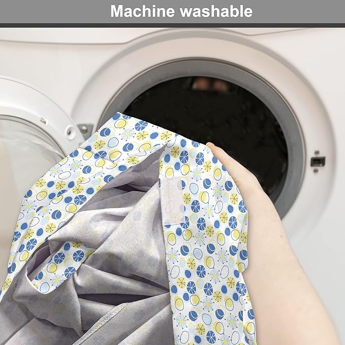 Lunarable Yellow and Blue Dog Crate Cover, Random Doodle Circles Abstract Floral Pattern, Easy to Use Pet Kennel Cover for Cats & Medium Dogs, 30 Inch, Pale Yellow Pale Blue