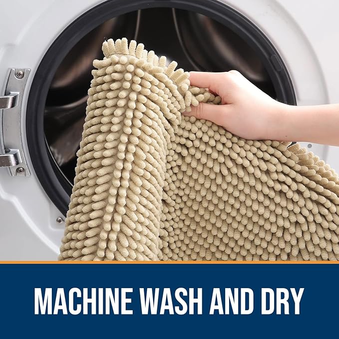 OLANLY Dog Door Mat for Muddy Paws 24x16, Absorbs Moisture and Dirt, Absorbent Non-Slip Washable Mat, Quick Dry Chenille, Mud Mat for Dogs, Entry Indoor Door Mat for Inside Floor, Beige