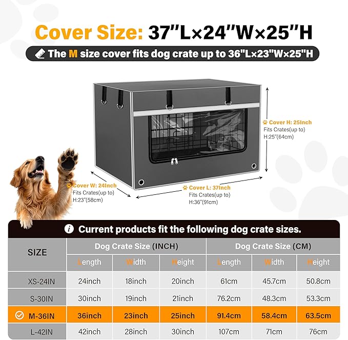 Dog Crate Cover 36 Inch [2025 Upgraded 1680D Fabric] – Heavy-Duty Insulated & Breathable Dog Kennel Cover, 36’’L×23’’W×25’’H Windproof & Light-Blocking, Gray(Cover Only)