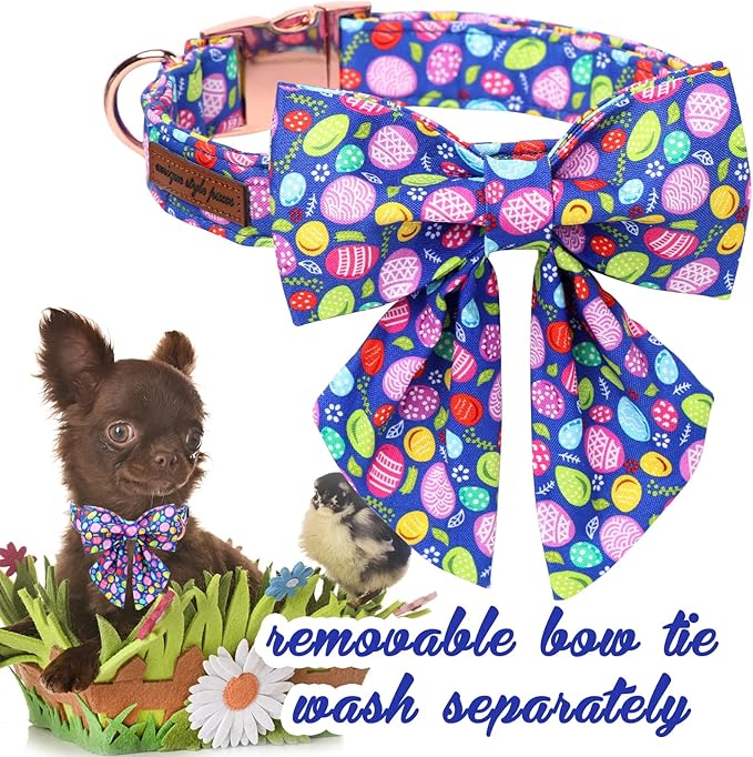 Unique Style Paws Easter Day Dog Collar with Bow Colorful Egg Rabbit Dog Collar Bowtie Bowtie Collar for Large Medium Small Dogs