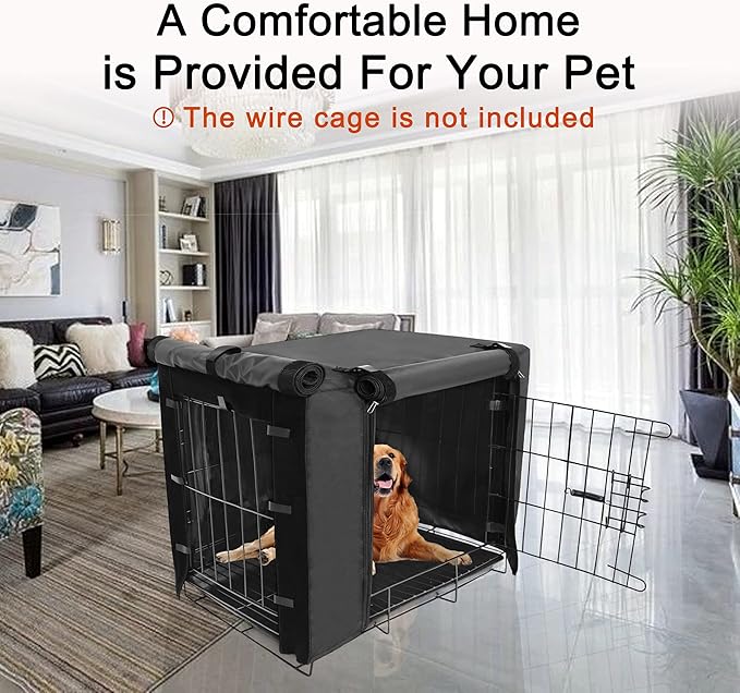 Dog Crate Cover for 36 inches Wire Dog Crate, Waterproof, Double Door for Large Pet Kennel Cover, 36 x 23 x 25inch, Black