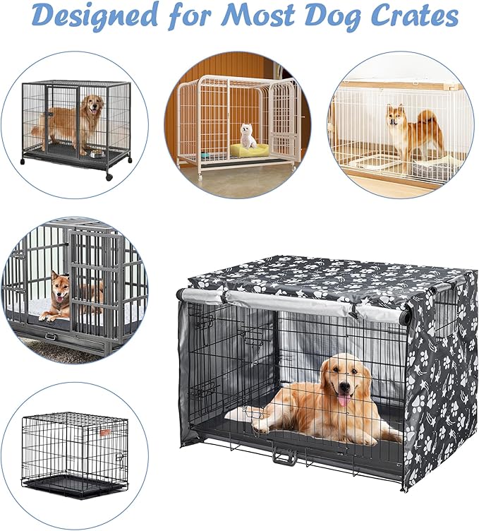 Dog Crate Cover 37 inch - Double Door, Dog Kennel Indoor, Waterproof Dog Kennel Cover with Air Vent Window, for Indoor/Outdoor Most Wire Dog Crate(Grey)