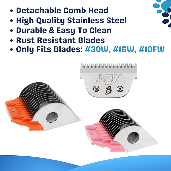 30 Wide Blade & 32mm 38mm Wide Clipper Guard Attachment Set for A5 Series Clippers| Stainless Steel Blade for Professional Dog Groomers| Snap-On/Off Design Wide Guard Combs for Dog Grooming