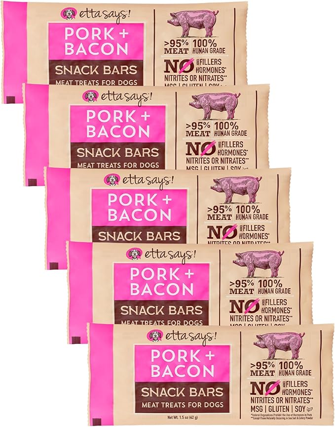 etta says! Pork + Bacon Snack Bars - Premium All Natural Meat Treats for Dogs - Human Grade - Made in The USA (6 Count Pack of 1)