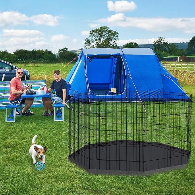 Pet Playpen Dog Pen Foldable Dog Exercise Fence 8 Panels 30 Inch Kennels Pet Playpen Options Ideal for Pet Medium Animals Outdoor Indoor (Playpen with Bottom Pad)