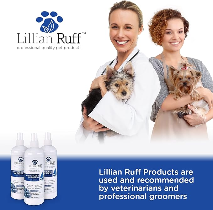Lillian Ruff Waterless No-Rinse Dog Dry Shampoo Spray with Hydrating Essential Oils - pH-Balanced Dry Shampoo for Dogs - Clean, Condition, Detangle & Deodorize Dry, Sensitive Skin (Blueberry)