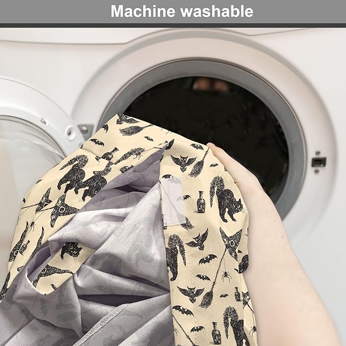 Lunarable Halloween Dog Crate Cover, Sketch Drawn Bat Cat Spider Witch Hat and Broom Pattern, Easy to Use Pet Kennel Cover for Medium Large Dogs, 48 Inch, Grey Beige Charcoal