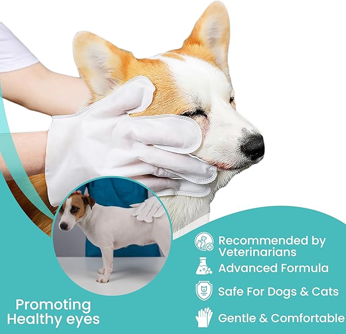 Dog Washing Gloves 10-Pack Pet Grooming Gloves Natural Plant Fiber Dog Cleaning Wipes for Body, Ears, Tear Stain Wipes Ideal for Travel, Outdoors