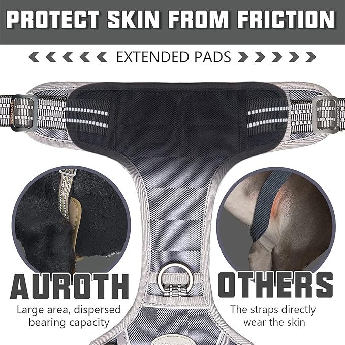 Auroth Tactical Dog Harness for Small Medium Dogs No Pull Adjustable Pet Harness Reflective K9 Working Training Easy Control Pet Vest Military Service Dog Harnesses Grey S