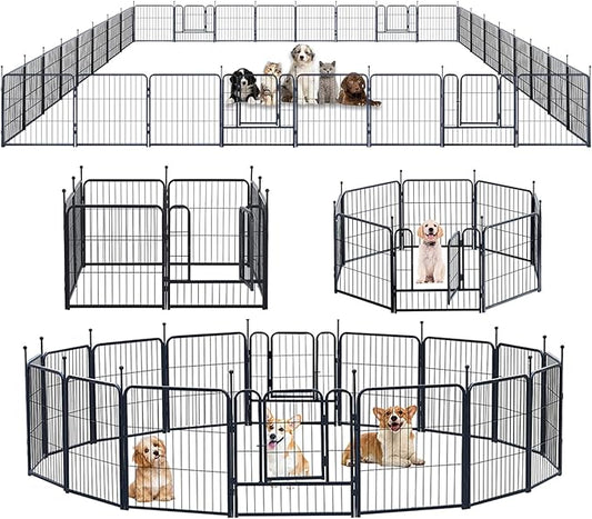 Dog Playpen,Portable Outdoor Dog Fence, Dog Playpen for Large/Medium/Small Dogs, Dog Fences for The Yard,with Doors Foldable Metal (24 inch, 32 Panels)