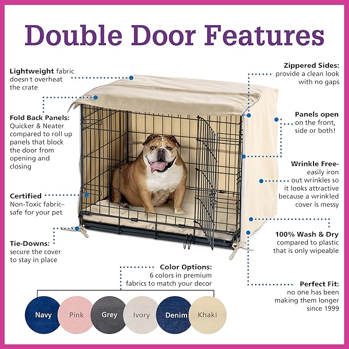 Pet Dreams Dog Crate Cover - Breathable Fabric Kennel Topper for Double-Door Crates, Fits iCrate Dog Cages 18, 24, 30, 36, 42, 48 Inches (Khaki, Large, 36")