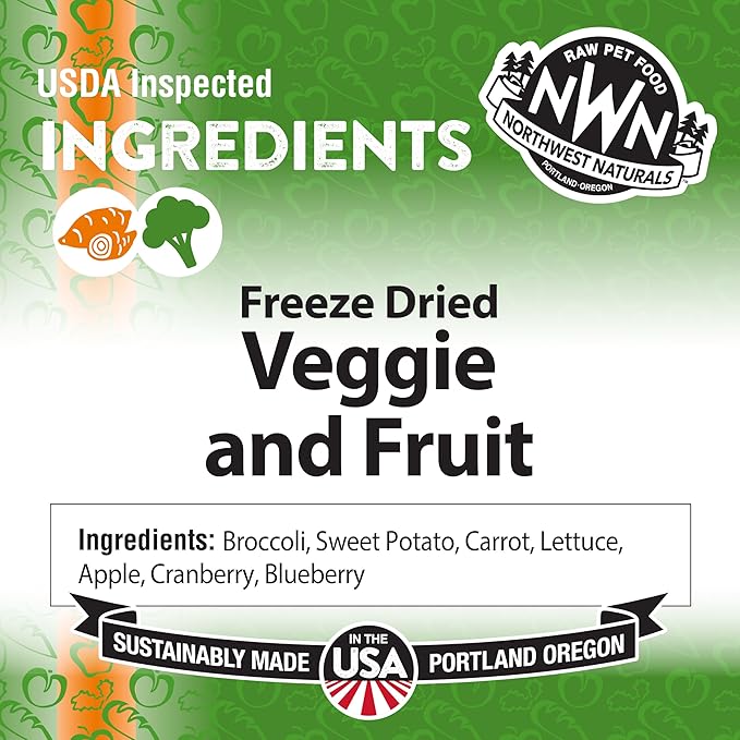 Northwest Naturals Freeze-Dried Veggie & Fruit Functional Topper - for Dogs & Cats - Healthy, Limited Ingredients, Human Grade Pet Food, All Natural - 5 Oz (Pack of 2)