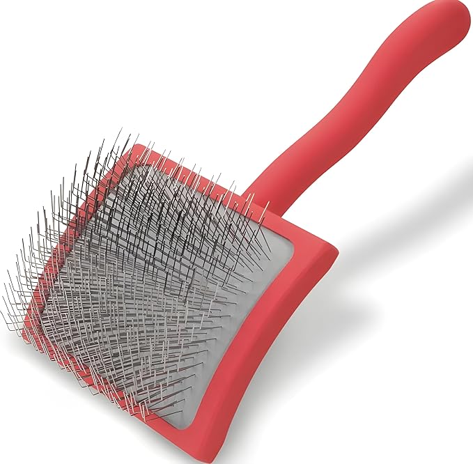 Big G Dog Slicker Brush for Professional Grooming - Fluff, Detangle & Style Goldendoodles, Labradoodles, Poodles & Long-Haired Dogs - Large Coral Curved Brush, Saves Time & Energy