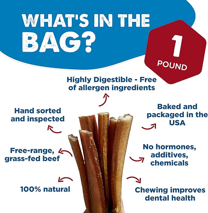 Best Bully Sticks 4-8 Inch Odor-Free Junior Bully Sticks for Dogs - 4-8” Easily digestible, 100% Grass-Fed Beef, Grain and Rawhide Free | 16 oz