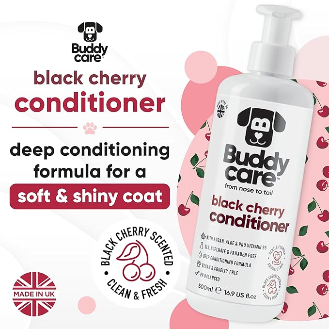 Black Cherry Dog Conditioner (16.90oz) Made with Aloe Vera, Argan Oil & Pro Vitamin B5 | Detangle Matted Coats & Relieve Sensitive & Itchy Skin, Suitable for Puppies from 8 Weeks, Vegan