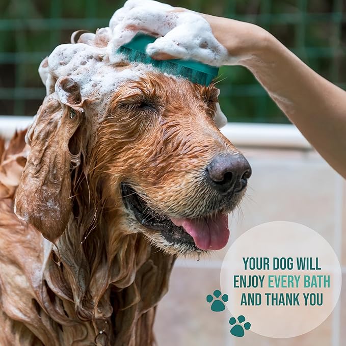 Nature's Specialties Waterproof Dog Bath Brush, Wet or Dry Coats, Grooming and Massage Rubber Comb for Dogs, Strong Grooming Rubber Bath Brush, Scrubber for Shower Bathing, Green