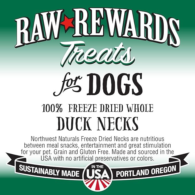 Northwest Naturals Raw Rewards Freeze-Dried Duck Neck Treats for Dogs and Cats - Whole Neck - Healthy, 1 Ingredient, Human Grade Pet Food, All Natural - 5 Oz