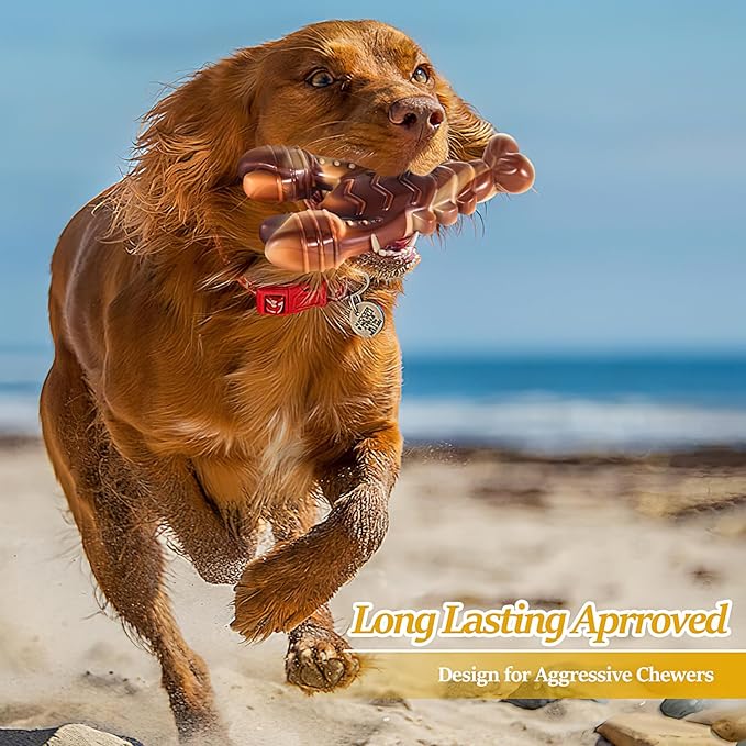 NEZIN Indestructible Dog Toys for Aggressive Chewers, Real Beef Flavored, Extreme Tough Dog Chew Toys for Large Medium Breed, Interactive Dog Toys, Gift for Dogs