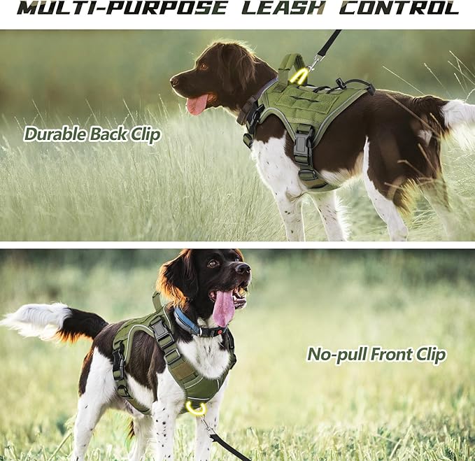 WINGOIN Green Harness with Handle Tactical Dog Harness Vest for Large Medium Dogs No Pull Adjustable Reflective K9 Military Dog Vest Harnesses for Walking, Hiking, Training(M)
